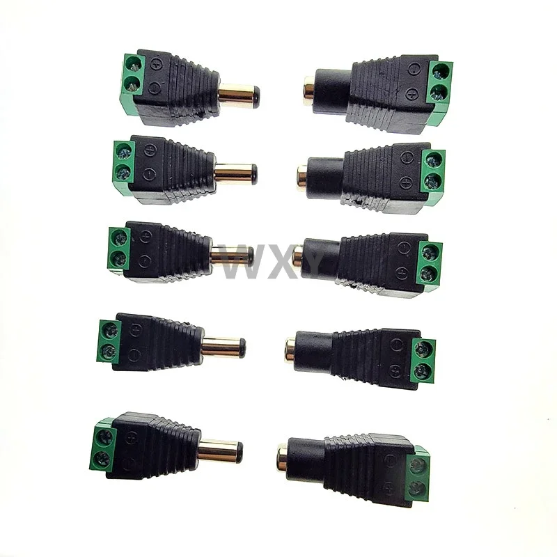 DC 12V 2.1x5.5mm Male Female Connector Sets (5 Pairs) - Power Plug Adapters for Signal Color LED Strip Lighting and CCTV Cameras