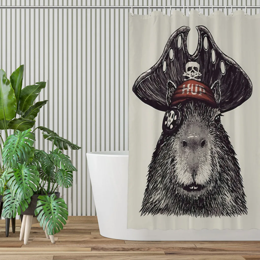 Pirate Shower Curtains Capybara Cute Animal Waterproof Fabric CreativeBathroom Decor with Hooks Home Accessories