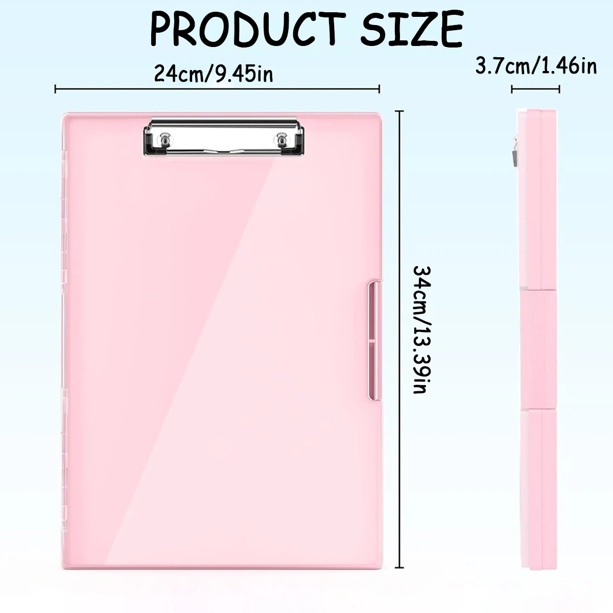 Pink Project Folder, Clipboard with Storage, 2 Storage Spaces, Dry Erase Plastic Clipboard