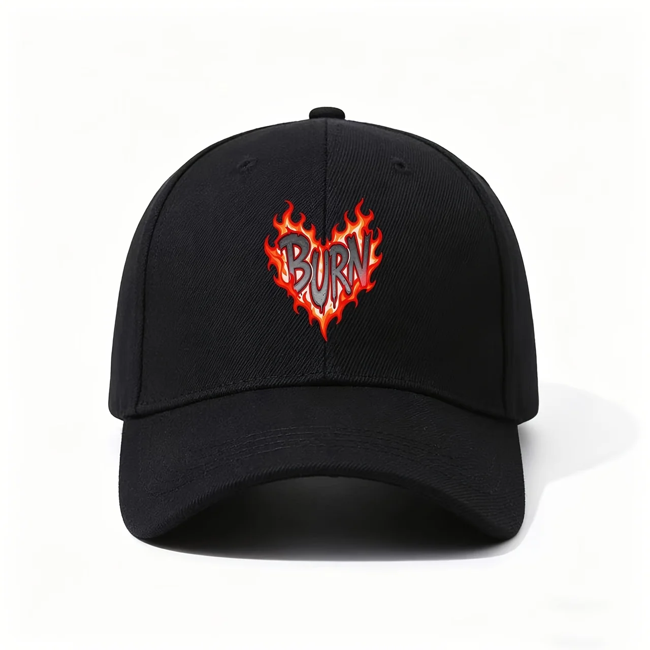 BURN Flame Baseball Cap with Adjustable Strap - Bold Red & Orange Design Suitable for Music Lovers, Streetwear Style, Gifts, Lig