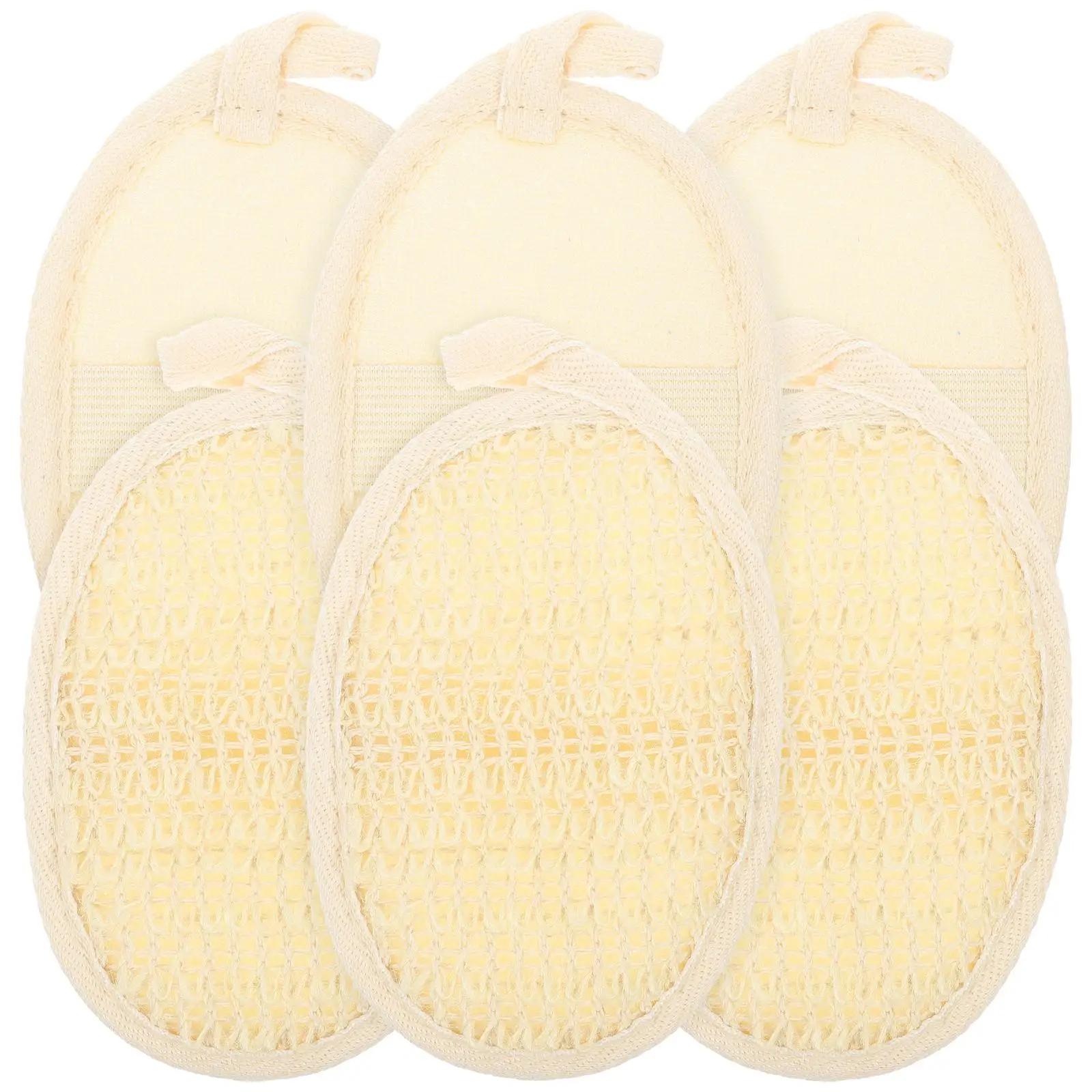

6 Pcs Loofah Sponge Pad Body Scrubber Natural Exfoliating Bath Cleaning Facial Wash Makeup Remove Elastic Band Safe
