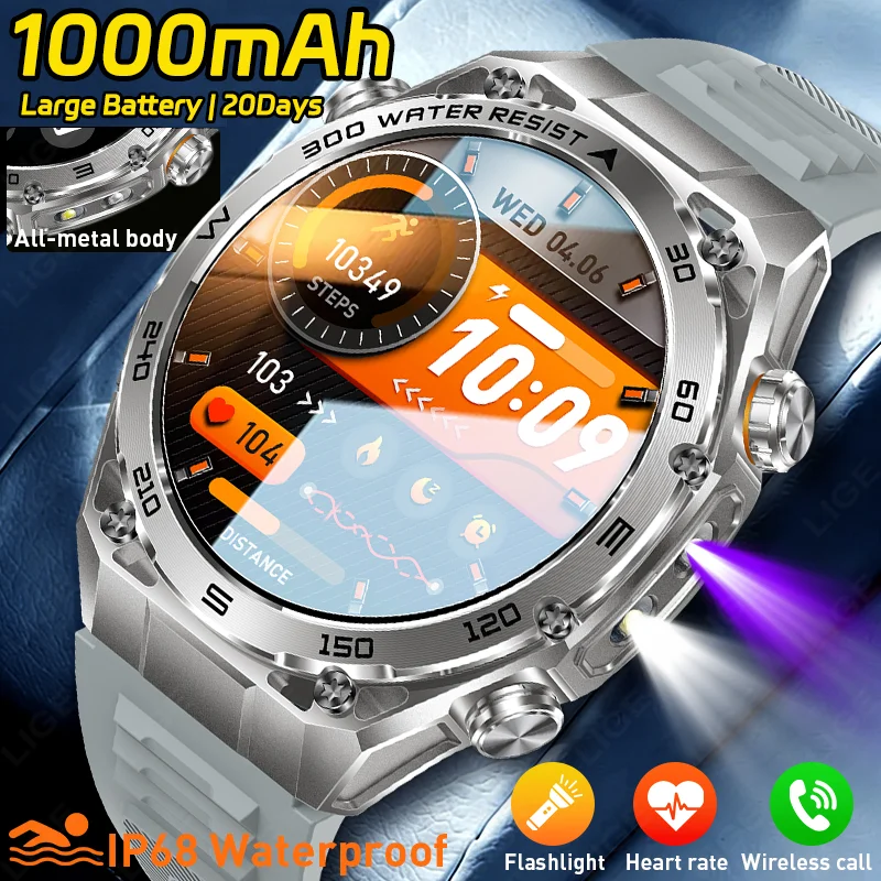LIGE New 1000mAh Military Smart Watch Men 1.53