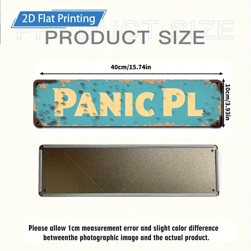 [2D FLAT] 1pc Metal Sign, 4×16inch Rustic Panic Pl Street Sign Metal Wall Art Decor