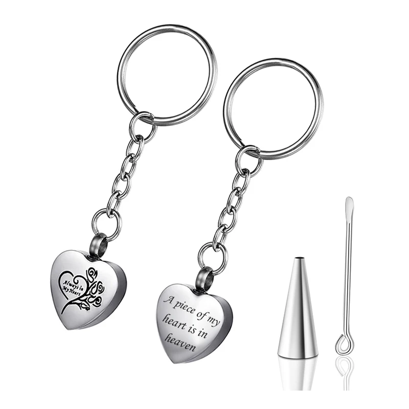 Free Engraving Stainless Steel Heart Cremation Urn Keychain Memorial Keepsake Keyring Ashes Jewelry with Fill Kit Dropshipping