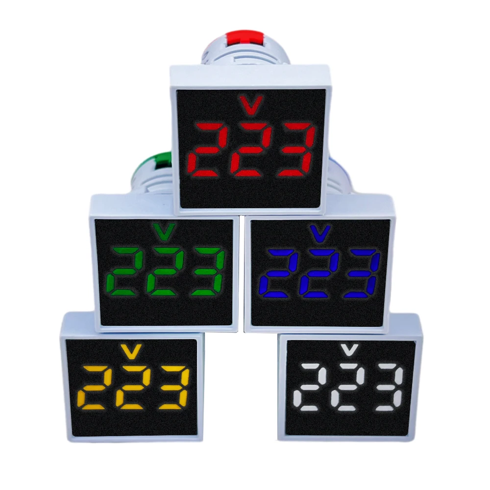 1Pcs Mini 22MM AC 60-500V Voltmeter Square Panel LED Digital Voltage Meter Indicator Light Tester Red Blue Yellow Green White