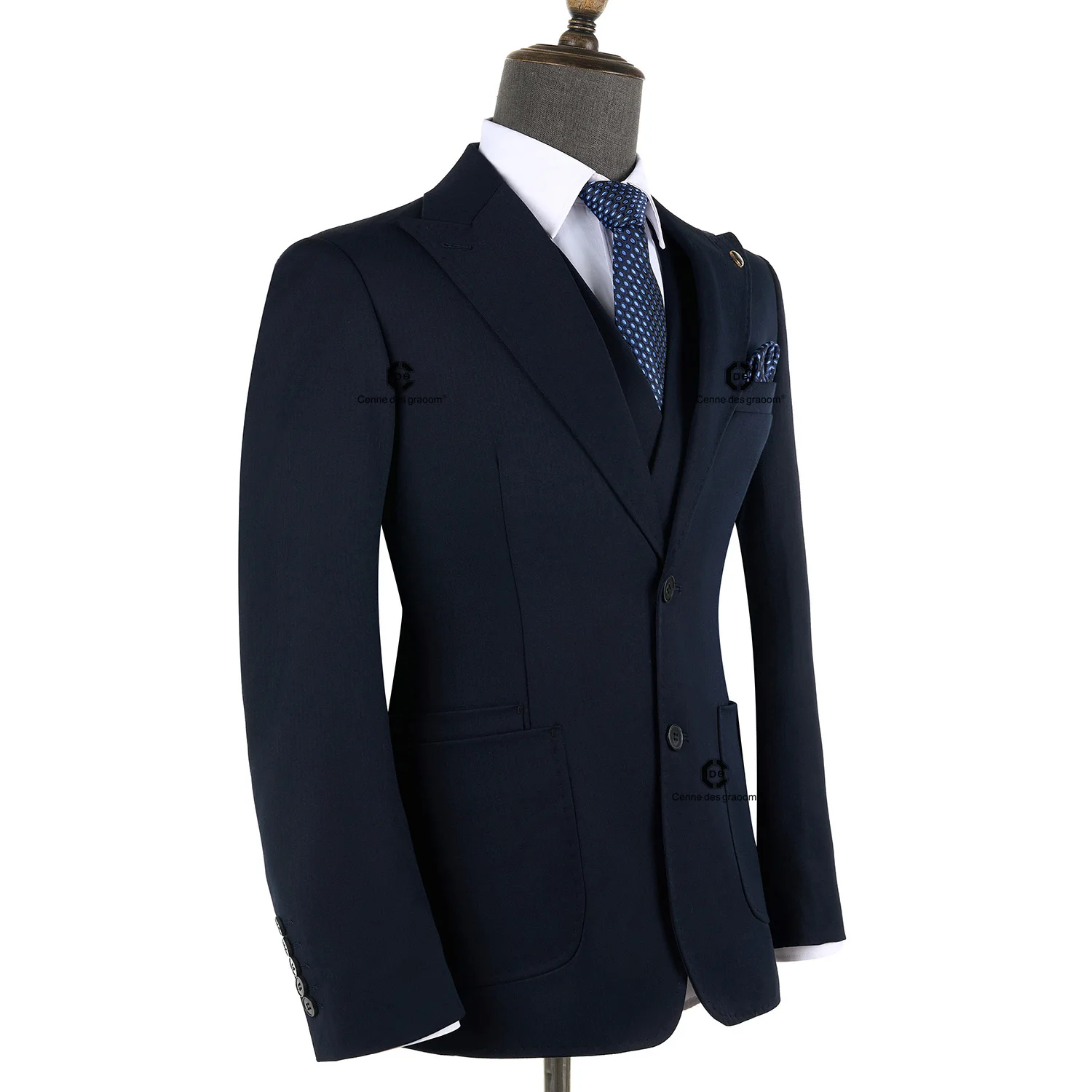 Cenne Des Graoom 2024 bleu noir rayure hommes costumes avec poche plaquée Blazer gilet pantalon 3 pièces ensemble réunion mariage usage quotidien