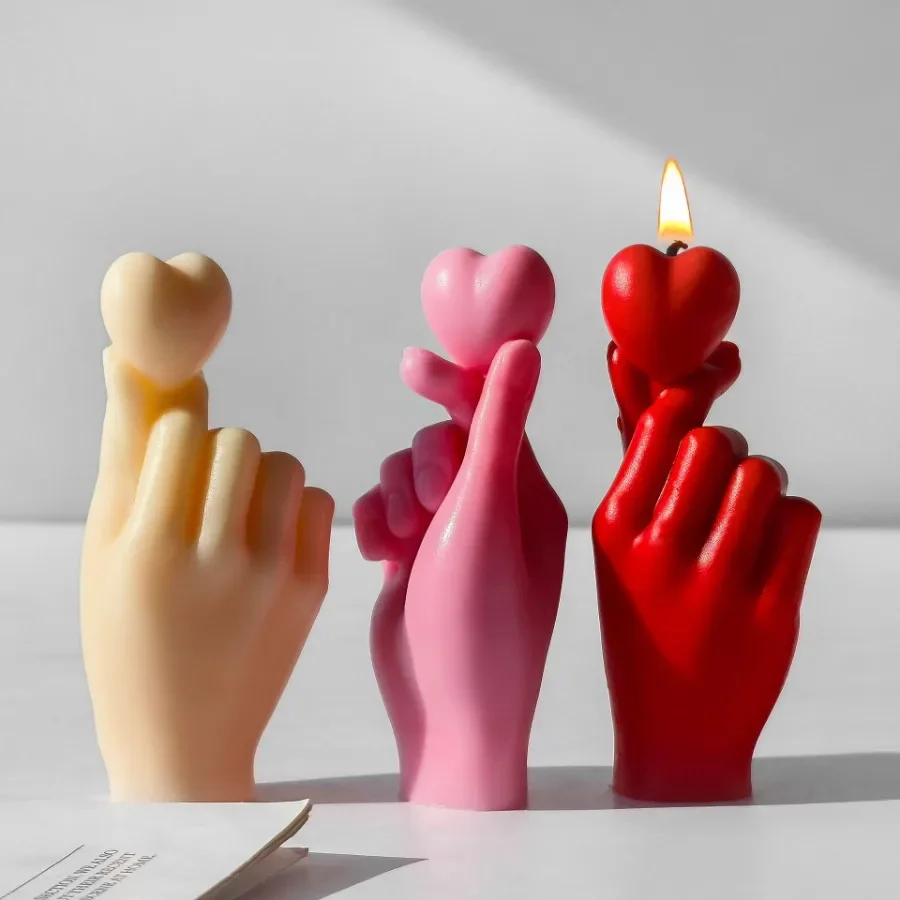 Dia dos namorados coração vela perfumada moldes de silicone forma de amor moldes de sabão mão humana gesso fazendo decoração de casamento presentes do artista