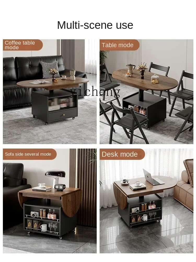 b1 modern simple foldable lifting coffee table dining table  integrated mobile small apartment living room sofa side cabinet