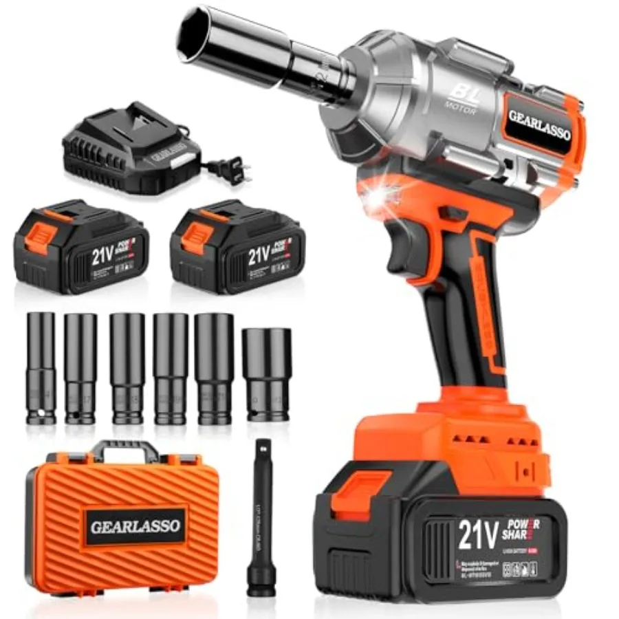 

1600Nm 1200Ft-lbs High Torque Cordless Impact Wrenches 1/2" Brushless Impact Gun Wrench with 2 x 4.0Ah 21V Batteries