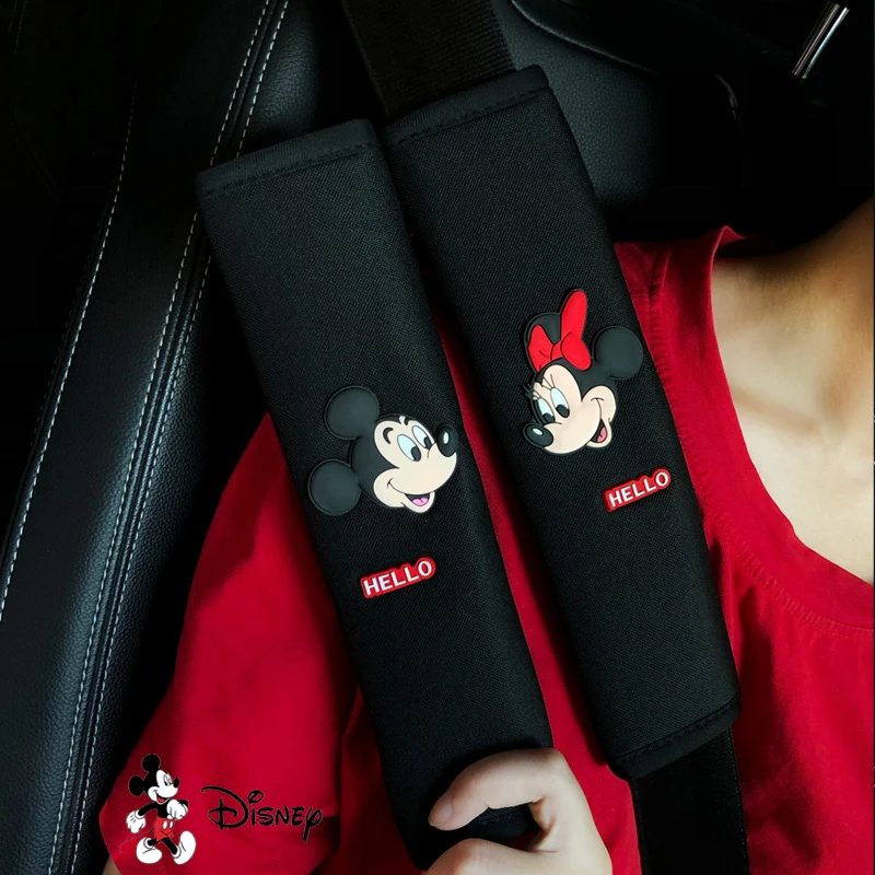 Disney Mickey Mouse Car Seat Belt Shoulder Cover Anime Figure Minnie Cute Cartoon Car Interior  Decoration Protective Cover Gift