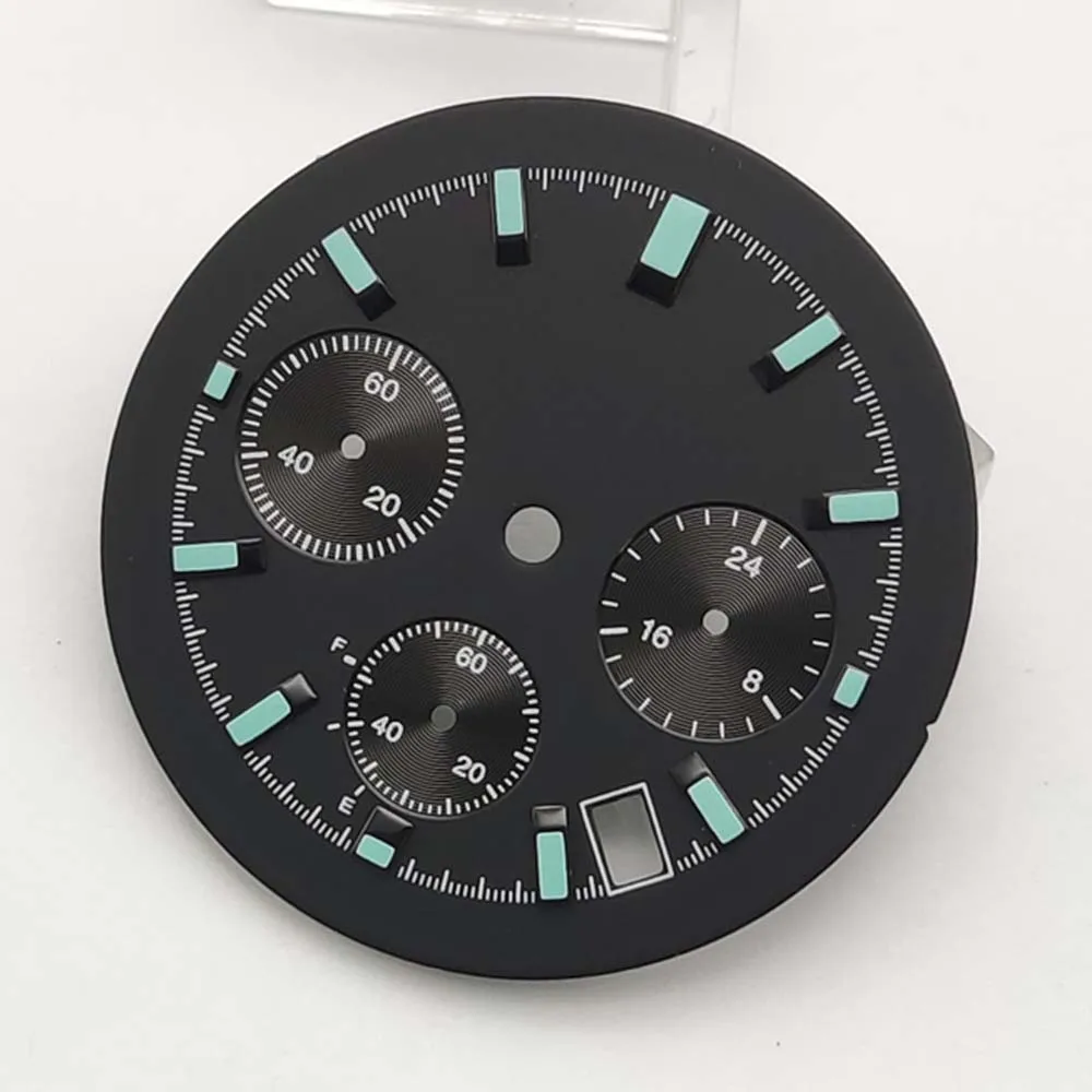 Mostrador cronógrafo estéril de três olhos de 32,5 mm compatível com movimento de quartzo VK63 com mostrador em escala