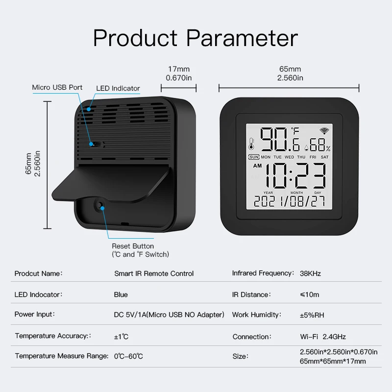 WiFi Tuya Smart IR Remote Control Temperature and Humidity Sensor for Air Conditioner TV AC Works with Alexa Google Home