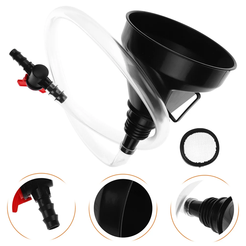 

1Set Extended Oil Funnel Valve Control Wide Mouth Long Hose Plastic Engine Oil Fuel Filling Automotive Use