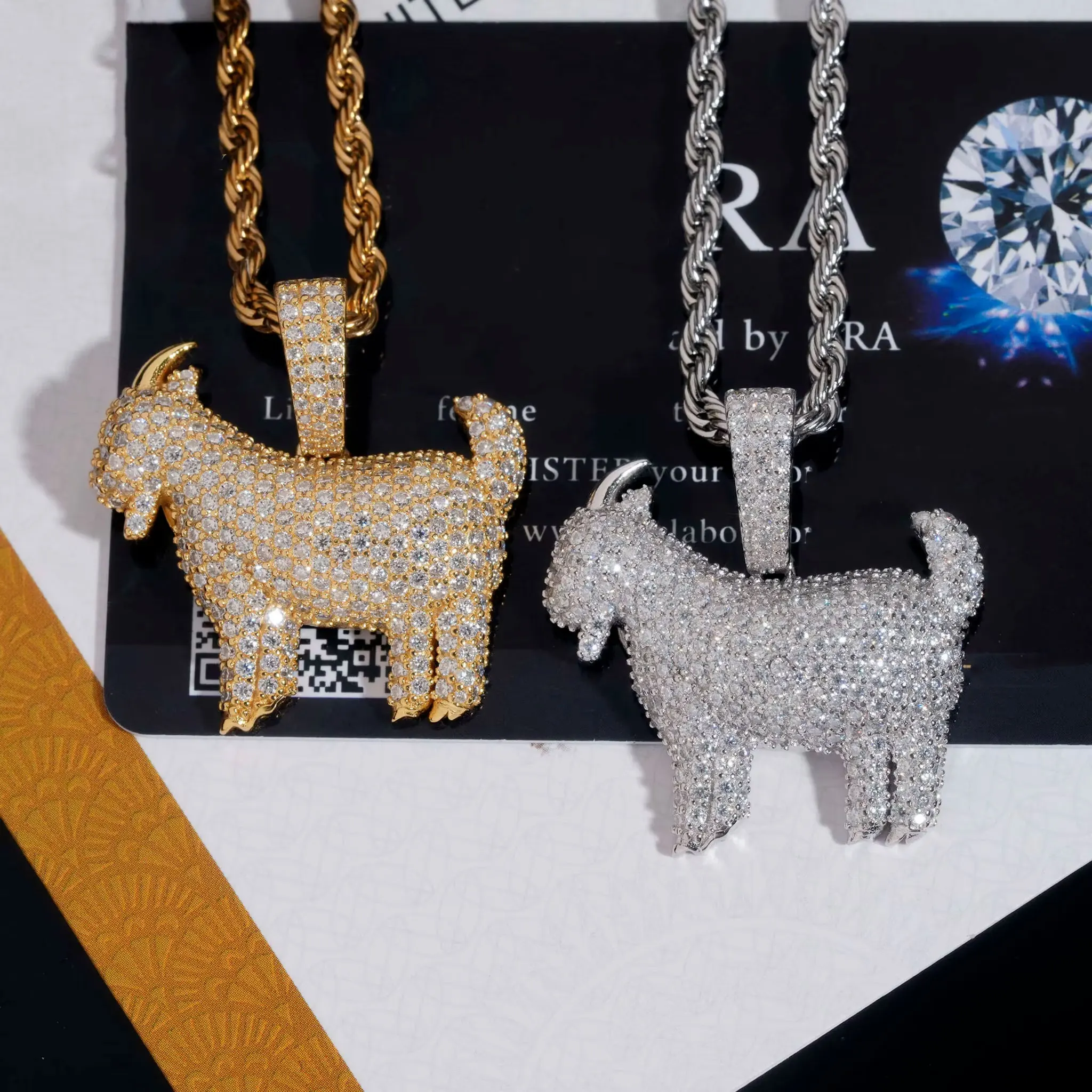 S925 Silver Moissanite Lamb Pendant Necklace Men's Trendy Accessory Club Party Jewelry Christmas Halloween Gift Holiday Birthday Commemorative