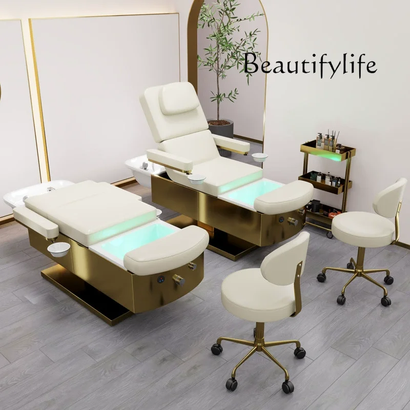

VR Electric Lifting Adjustable Shampoo Bed with Pedicure Water Circulation, Foot Bath, Water Heater For Hair, Salon, Spa Therapy