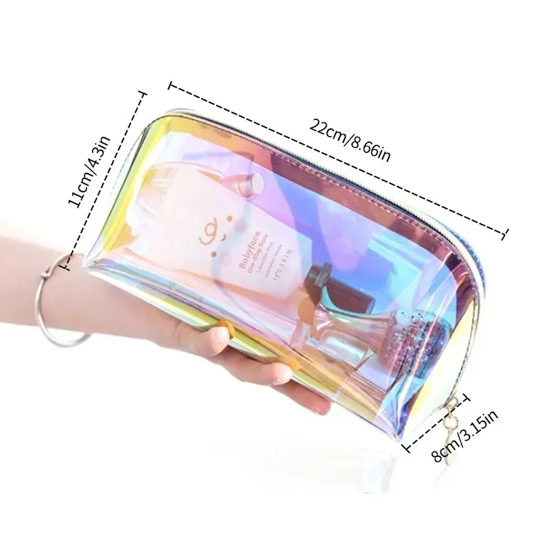 Borsa cosmetica Laser borsa da viaggio cosmetica a semicerchio borsa da toilette trasparente a forma di gnocco portatile S/L