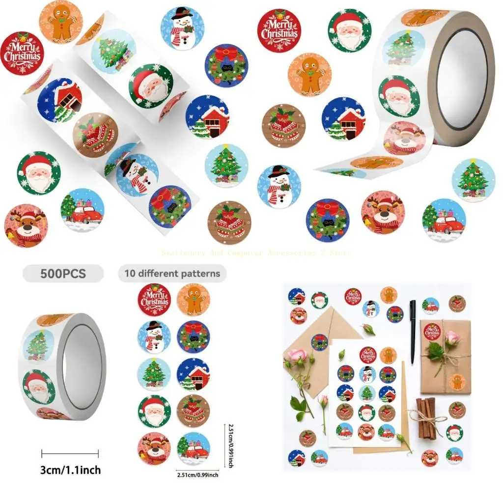 

Рождественские наклейки с героями мультфильмов, водонепроницаемые съемные украшения для таблеток, 500 шт./рулон