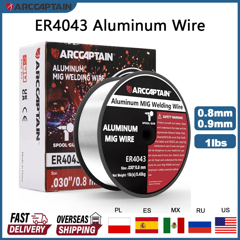 ARCCAPTAIN Aluminum Wire MIG Welding Wires ER4043 0.8/0.9mm Diameter 1 Pounds Spool For Mig Welding Machine