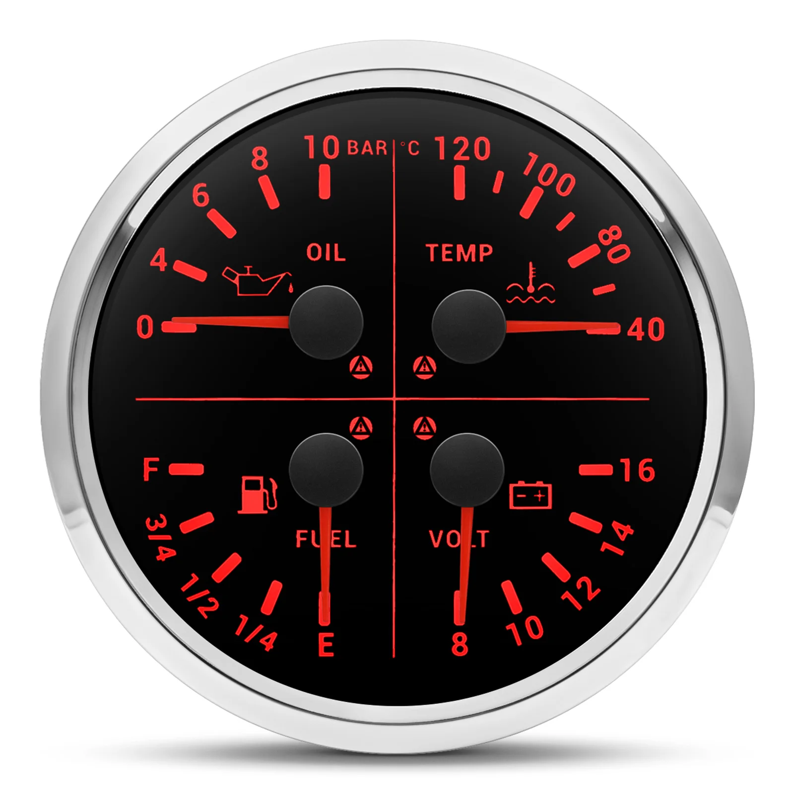 Universal Gasoline Cars 4 in 1 Digital Instruments Gauges Voltage+fFuel Press+Water Temperature+Oil Gauge 1/8NPT Sensor(Options)