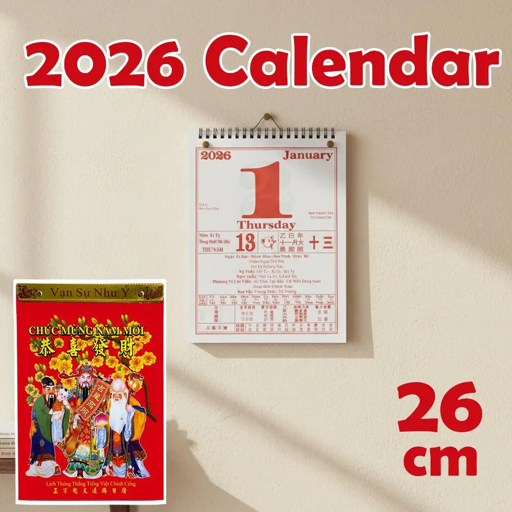 

Настенный календарь на 2026 год, отрывной, из плотной бумаги, вьетнамский, традиционный, ежегодный, для планирования и записи встреч J2X7