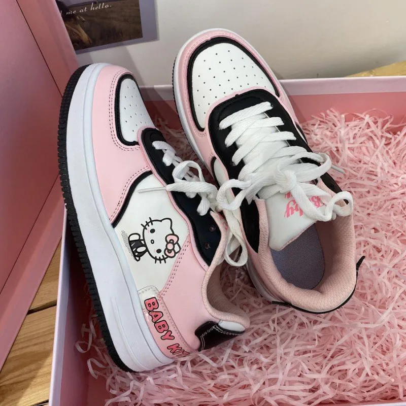 Spring/autumn Sanrio Hello Kitty Cute Pink Sneakers Female Harajuku Soft Comfort Skateboard Shoes Casual Vulcanized Shoes Women