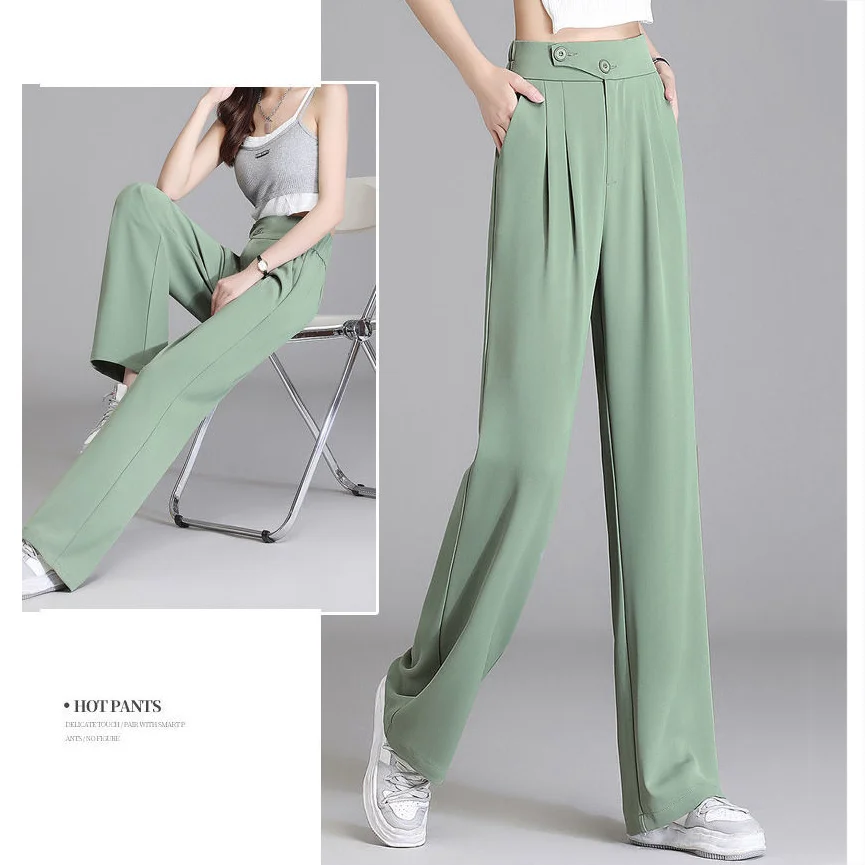 

Korean Thin High Waist Wide Leg Pants Spring Summer Baggy Office Pantalones Formal Straight Suit Spodnie Women Casual Trousers