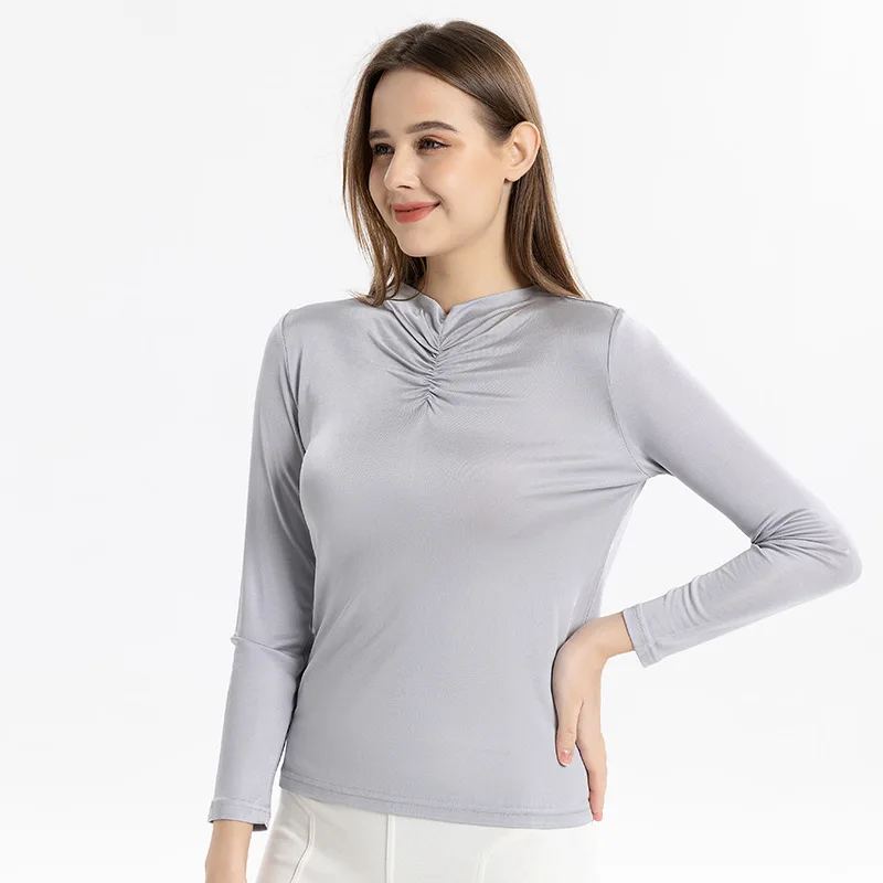 

Silk Pleated Bottoming Shirt Loose Large Size Mulberry Silk Knitted Round Neck Long Sleeve T-shirt Women's Top