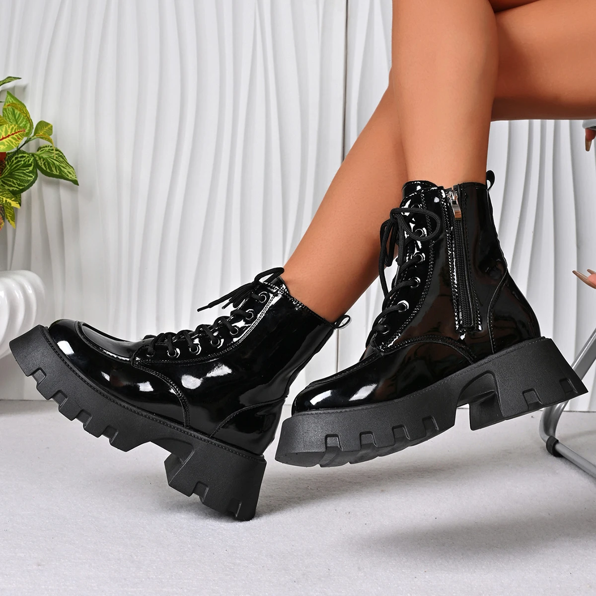 Modische und bequeme Damen-Stiefel mit Zwischensohle, Herbst-Winter, runde Zehen, lässig, bequeme Ritterstiefel mit dicken Sohlen