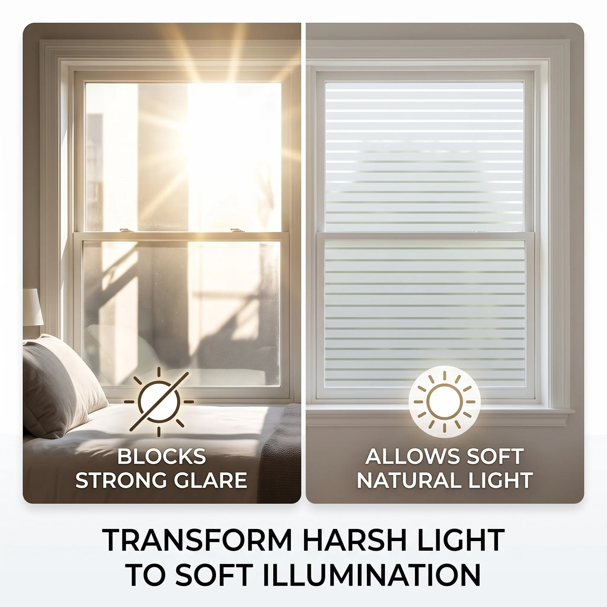Modern Horizontal Stripe Self‑Adhesive Window Film, Privacy Protection Removable Glass Sticker for Bedroom Living Room Office