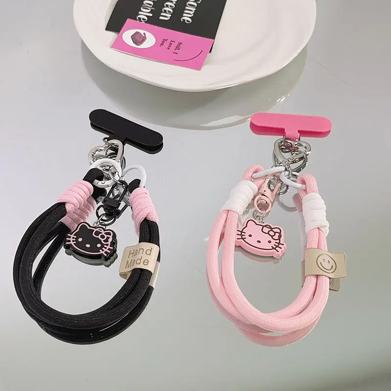 

Hello Kitty 3D Mobile Phone Rotating Pendant Anime Cartoon Sanrio Wrist Rope Backpack Pendant Camera Short Nylon Rope Pendant