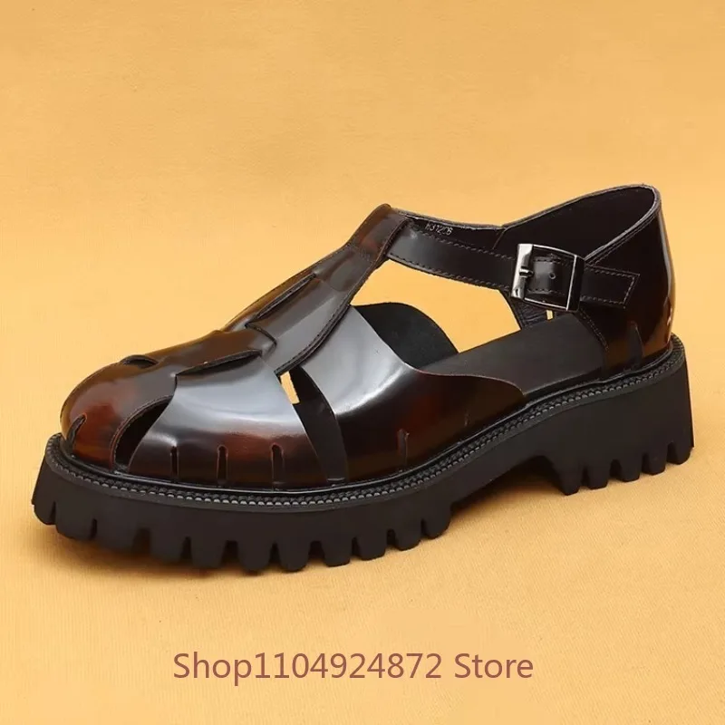 

High-quality Leather Sandals Men's Breathable Thick Sole Genuine Leather Summer Cowhide Business Roman Shoes Male Sandals