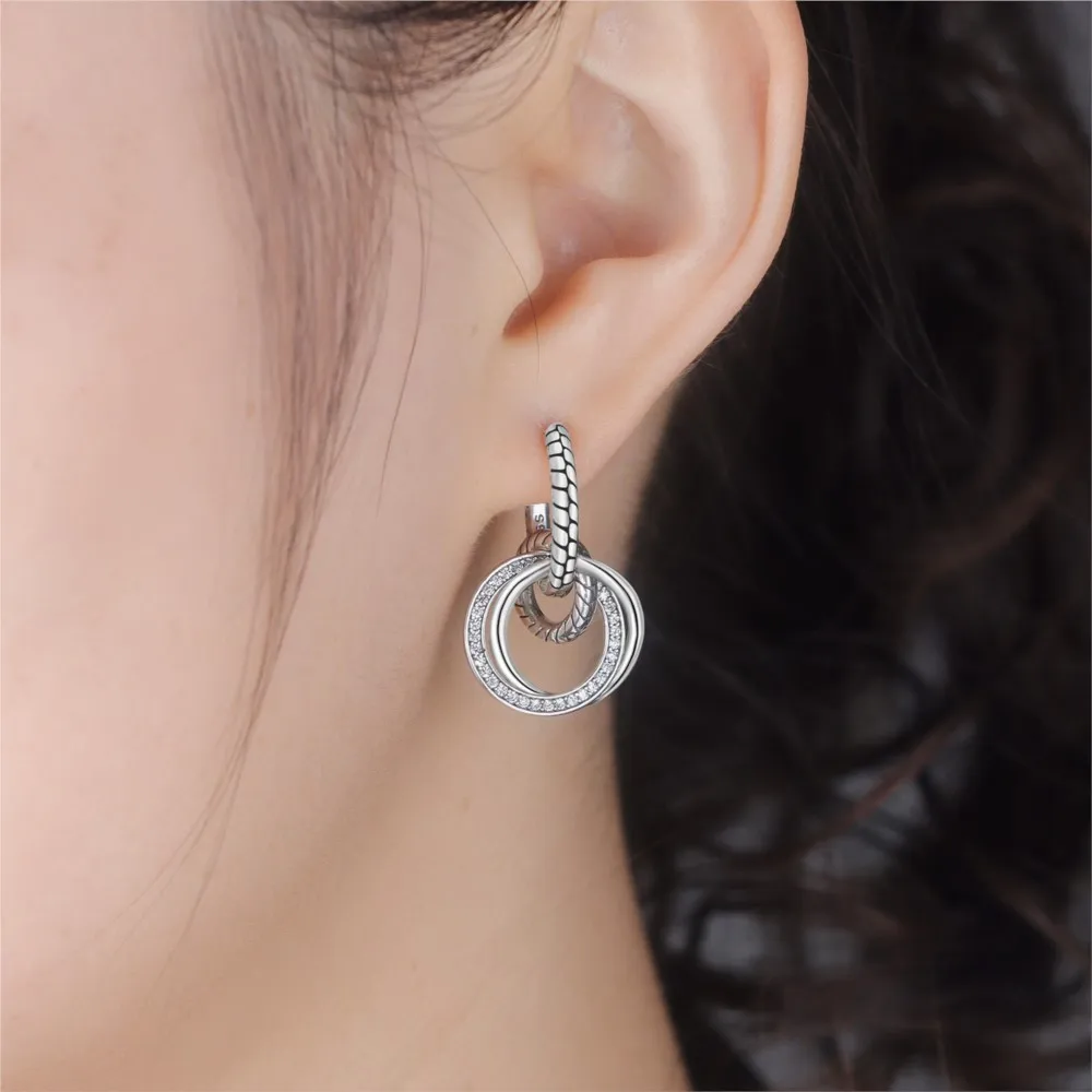 Hot Sale 925 Sterling Silver Classic Multi Ring Earrings Series Drop Earrings For Women Party Fine Gift Elegant Birthday Jewelry