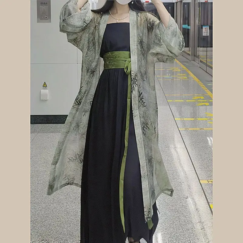 

New Chinese Style Hanfu Women Loose Song Dynasty Hanfu 2 Piece Suit Kimono Robe Jumpsuits Vintage Green Chinese Hanfu Costume