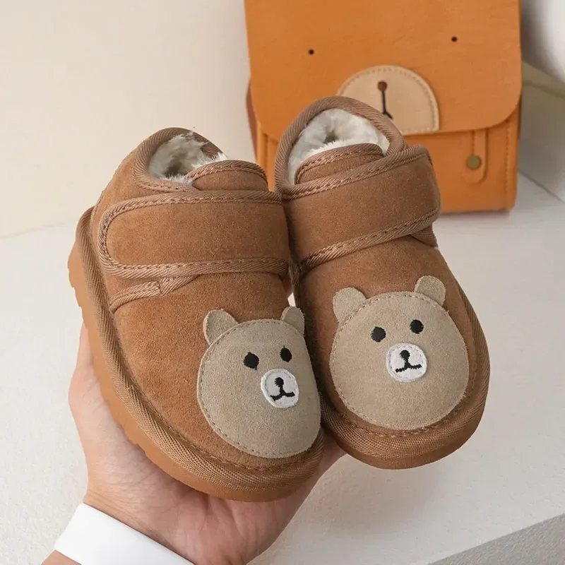 Children Boots 2024 Fashion New Girl\'s Cute Bear Shor Boots Boy\'s Thick Plsuh Warm Winter Snow Boots Size 23-32