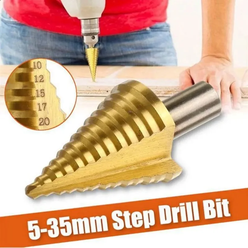 

BIESUO 5-35MM High Speed Steel Step Drill Bit Titanium Coated Wood Metal Drilling Bit HSS Power Tool Hole Cutter Industrial Tool