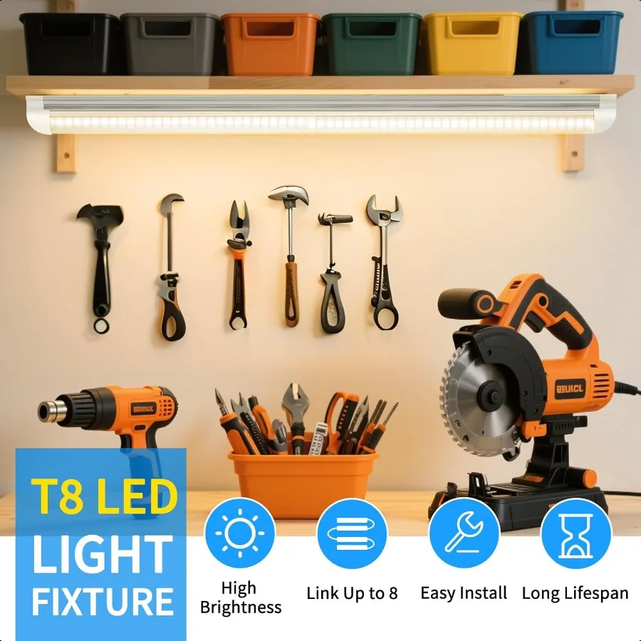 CNSUNWAY LED Shop Light 2FT 20W 3000LM 3000K Warm White T8 LED Tube Lights Ceiling and Utility Shop Lights Linkable Light Fixtu