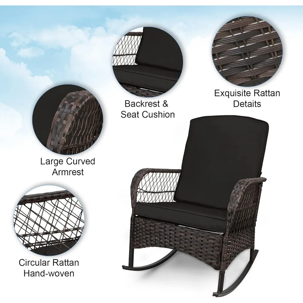 3 Pcs Rocking Bistro Set Conversation Chairs PE Wicker Outdoor Rocking Chairs Garden Furniture Sets Outdoor Furniture