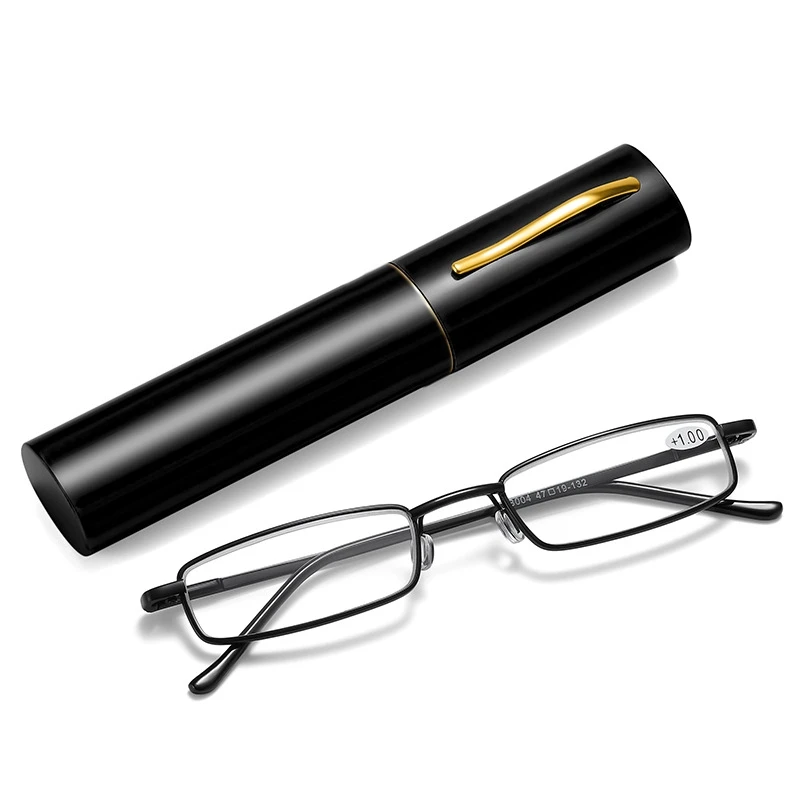 Elegant Portable Mini Reading Glasses Metal Frame Pen Box Ultra-thin Men Women Reading Glasses Presbyopia Eyeglasses With Box