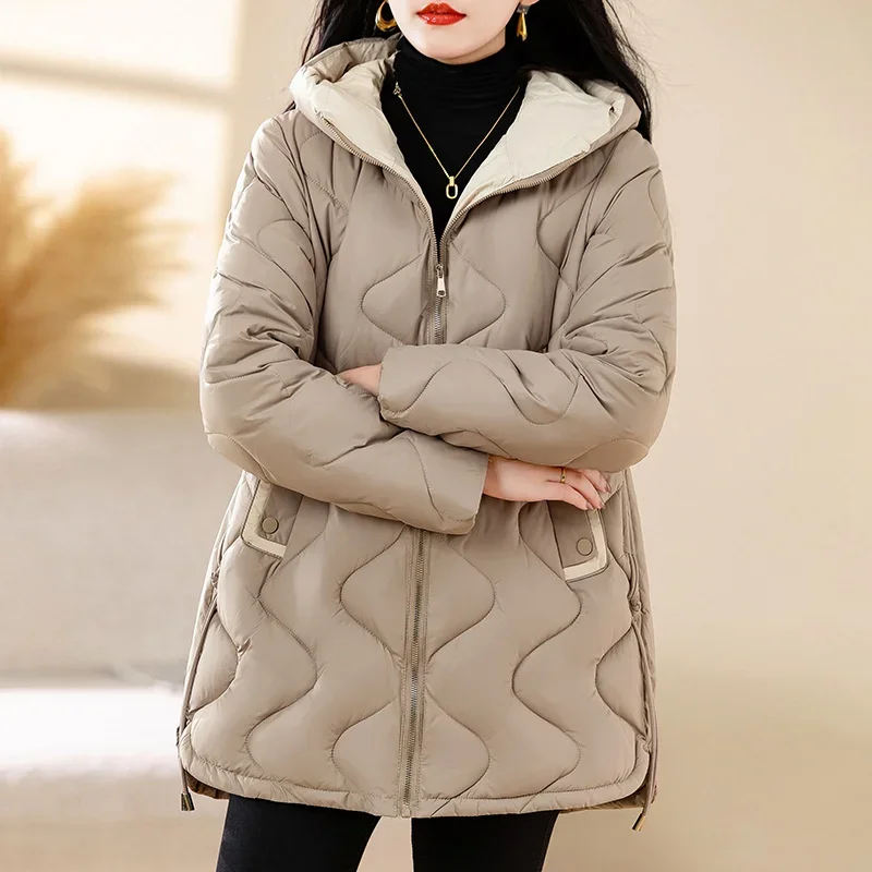 New Winter Puffer Jacket Women Fashion Hooded Warm Padded Coat Ladies Parkas Casual Outwear Female Mid Long Down Cotton Coat