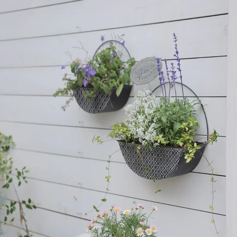 *a& set of wrought iron wall hanging flower pots, garden storage and finishing, home decoration, European retro wall