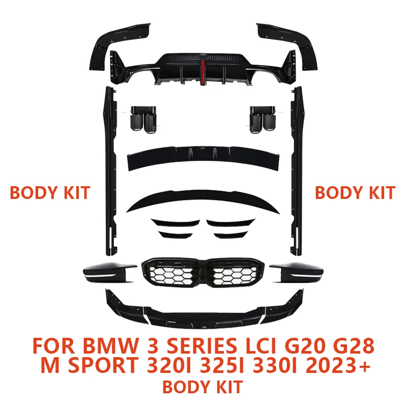 

For BMW 3 Series LCI G20 G28 Sport 325i 330i 2023+ vten PP Black Rear Bumper Diffuser Lip Spoiler with LEG Light & Side Spli
