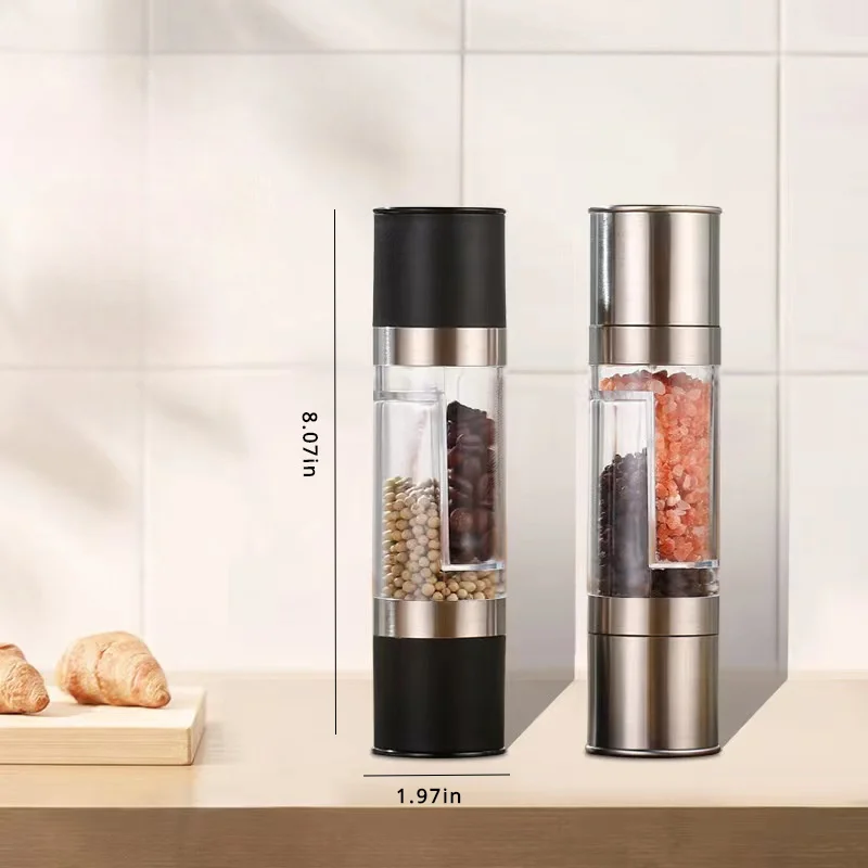 2-в-1 Мельница для специй из нержавеющей стали и стекла — ручная мельница для перца и морской соли для кухни, батарейки не требуется