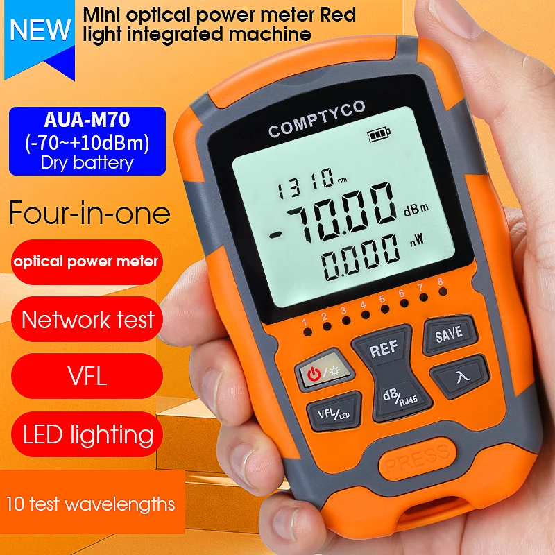 COMPTYCO AUA-M70 All-in-one Optical Power Meter(OPM)&Visual Fault Locator(1/10/15/30/50MW VFL) FTTH Optical Fiber Testing Tool