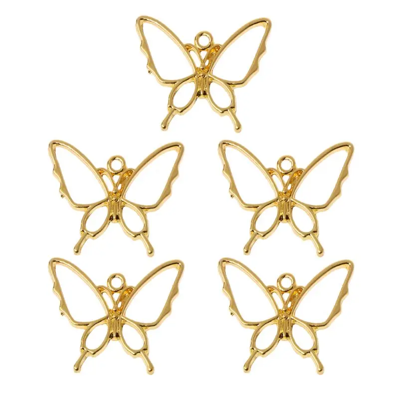 5pcs alloy Gold Open Bezel Butterfly Charms Diy Pendant Frame Blanks For Resin Necklace earrings Keyring Jewelry Making Supplies