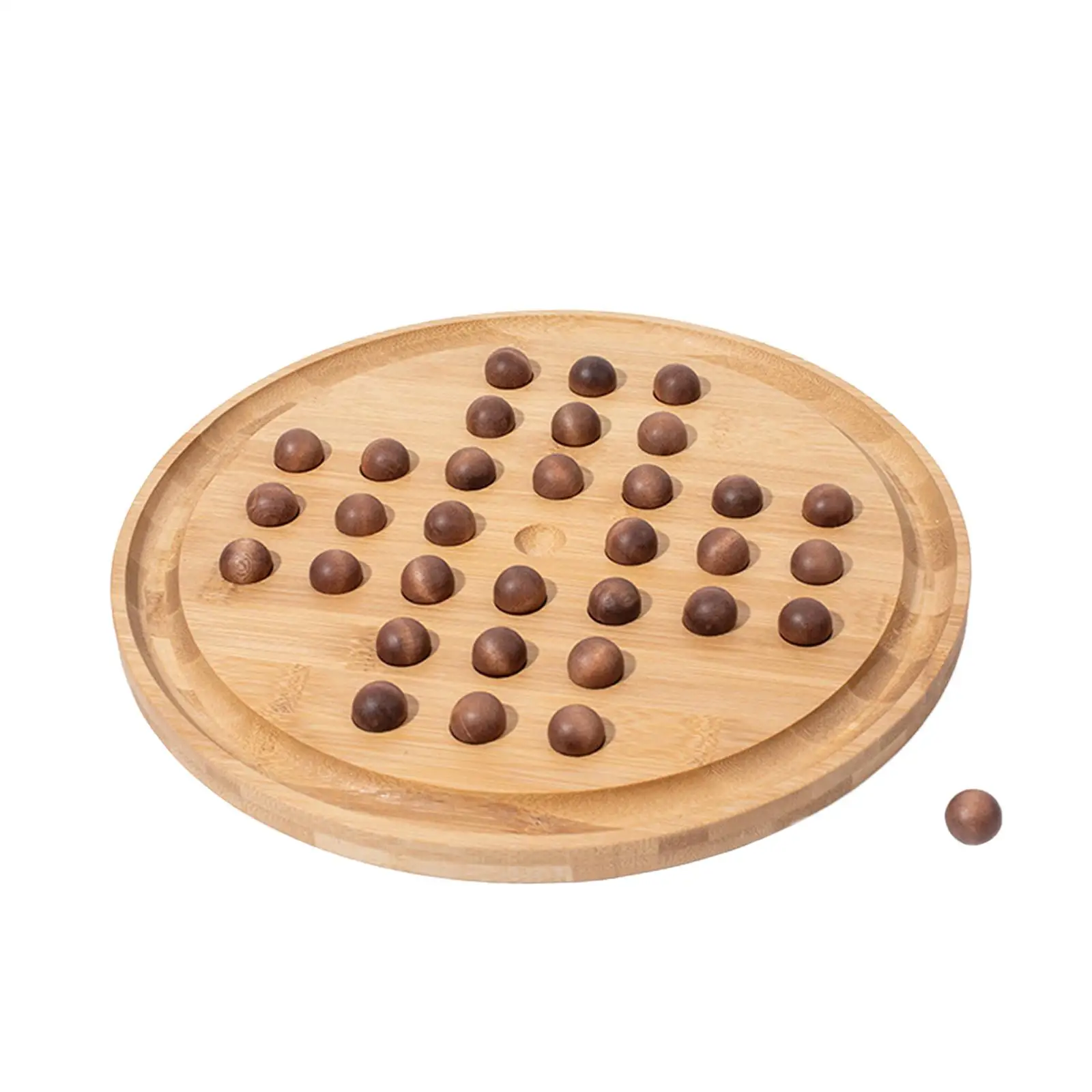 Diameter 28.8cm Wood Solitaire Board Game Solitaire Toy for Training Thinking with 33 Pieces Wood Bead Family game