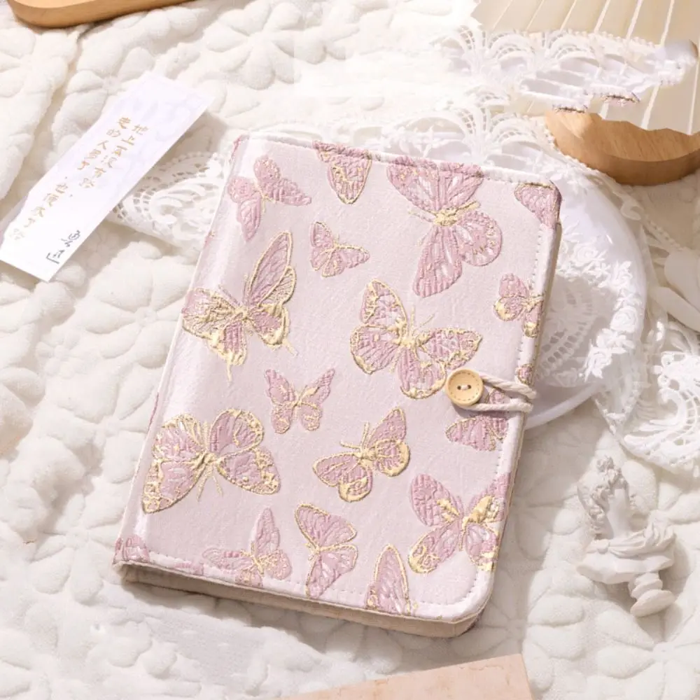 Vintage 90Sheets Butterfly Cloth Notebook Blank Line Grid Loose-leaf Notebook 6-hole To Do List Office Notebook Diary