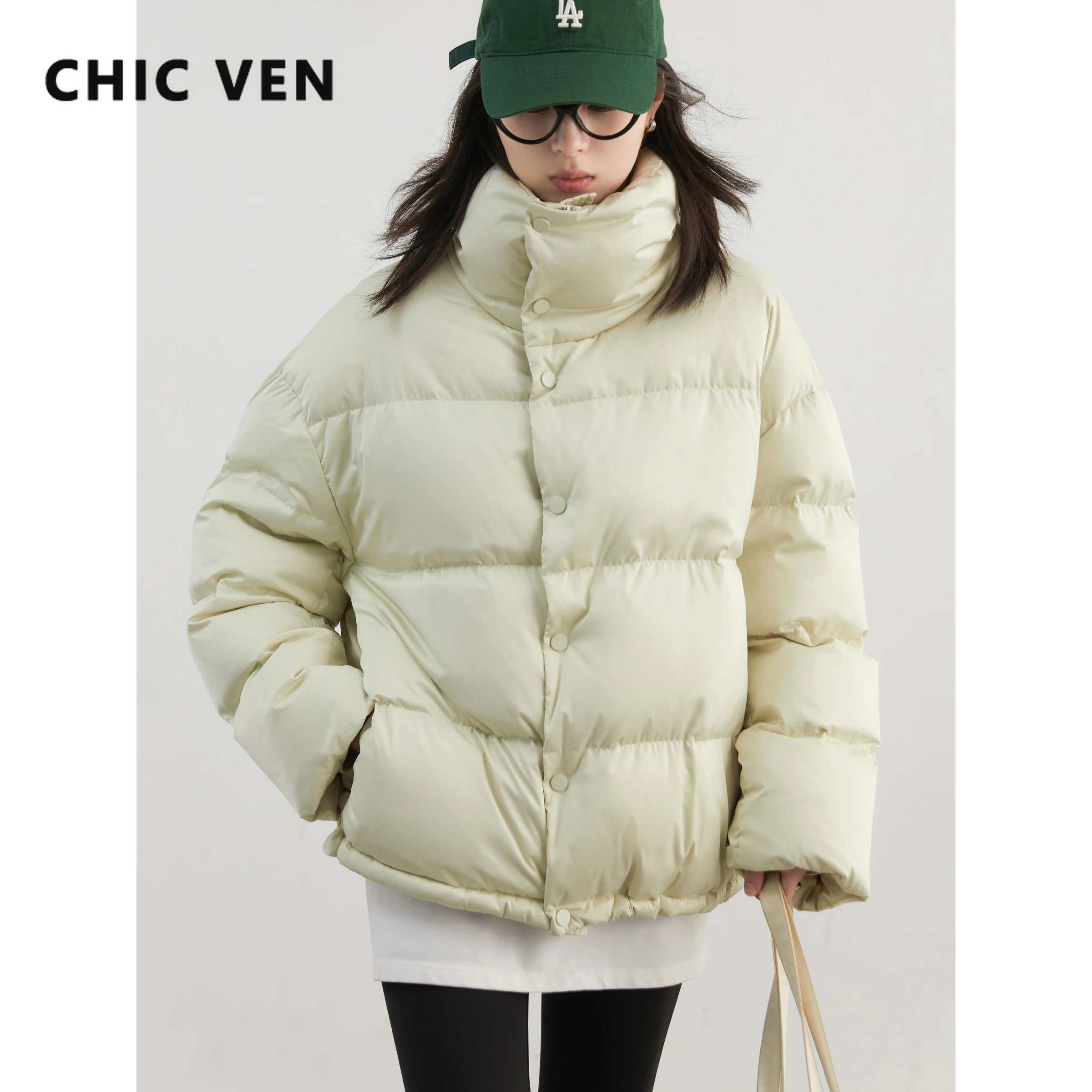 

CHIC VEN Women Down Coats Fashion Loose Stand Collar Quilted Puff Jackets Female Warm Clothing 90 White Duck Down Winter 2025