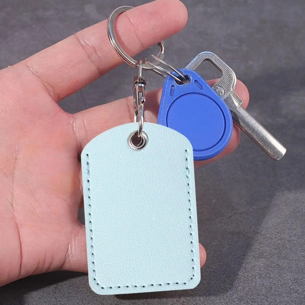 

Useful Protective Card Sleeve PU Leather Rectangle Access Control Card Cover Case With Keychain Key Ring For Airtag