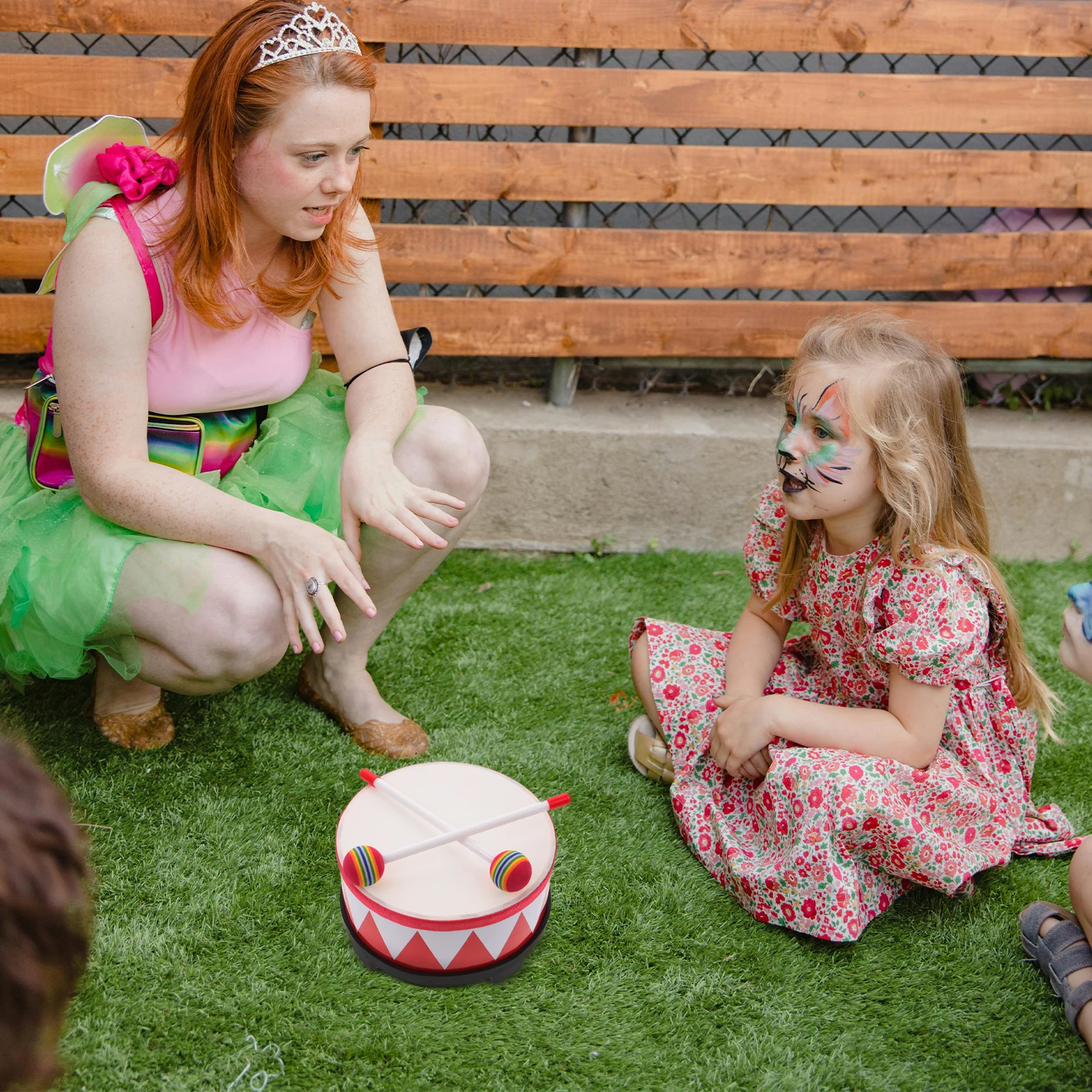 

8 Inch Wooden Snare Drum Kids Music Education Toy Percussion Instrument Teaching Aids Red Lightweight Portable Drumsticks
