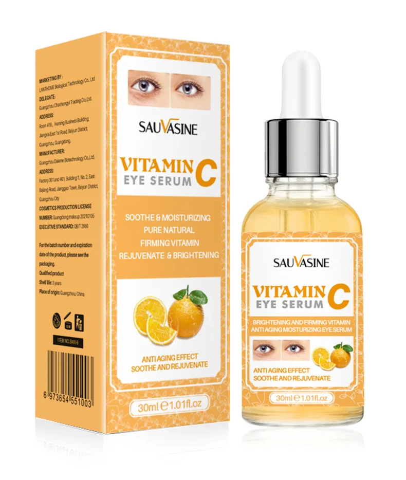 Vitamina C para eliminar las bolsas de los ojos, melanina de la piel, diluye las líneas finas, mejora las ojeras, esencia VC, suero ocular